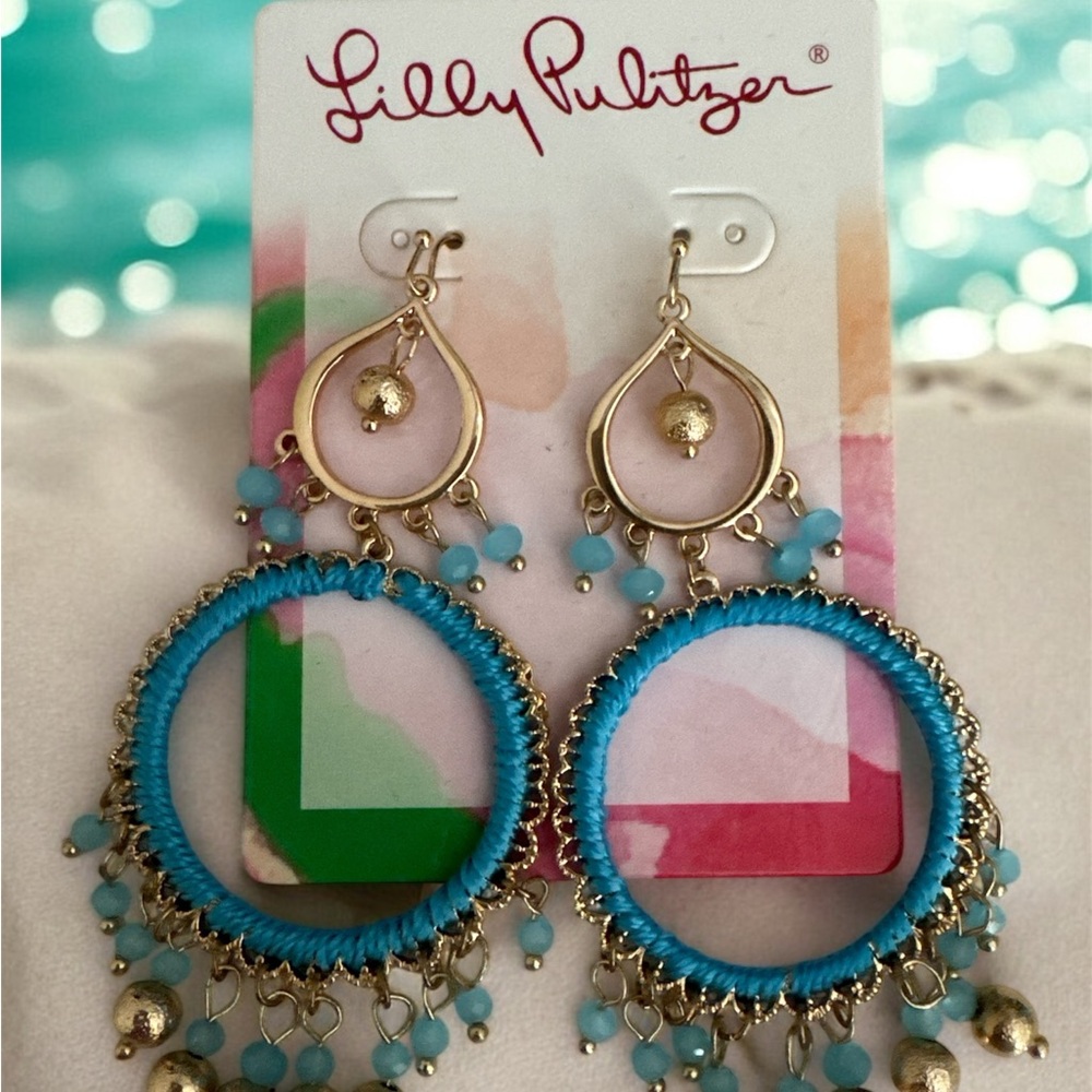 Lilly Pulitzer Blue Gypsy Boho Hoop Earrings